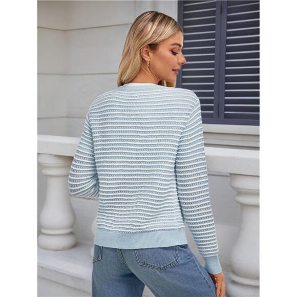 FAIRY SEASON Women's Striped Cardigan Sweaters Open Front Long Sleeve Button - Picture 4 of 7